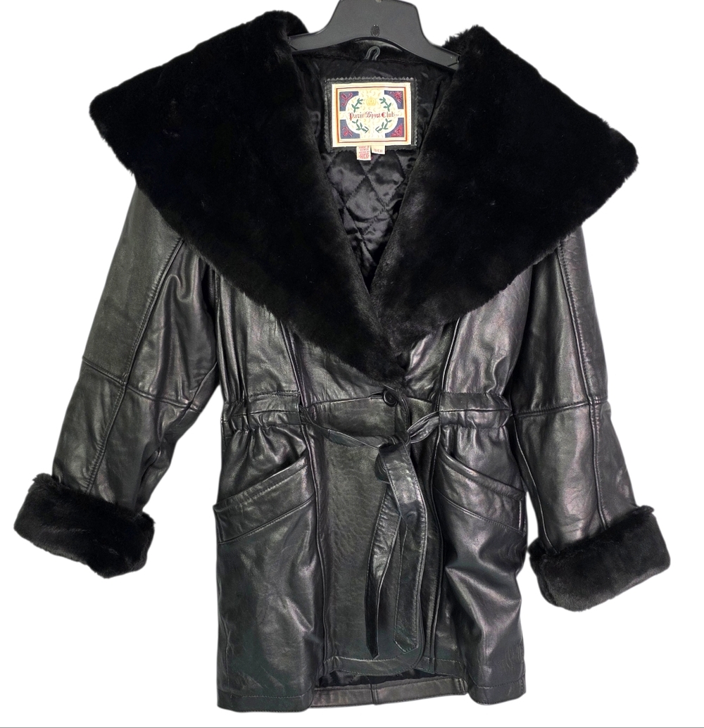 Paris Sport Club Vintage 90's R&B Hip Hop Vibes Oversized Hood  Leather Coat S
